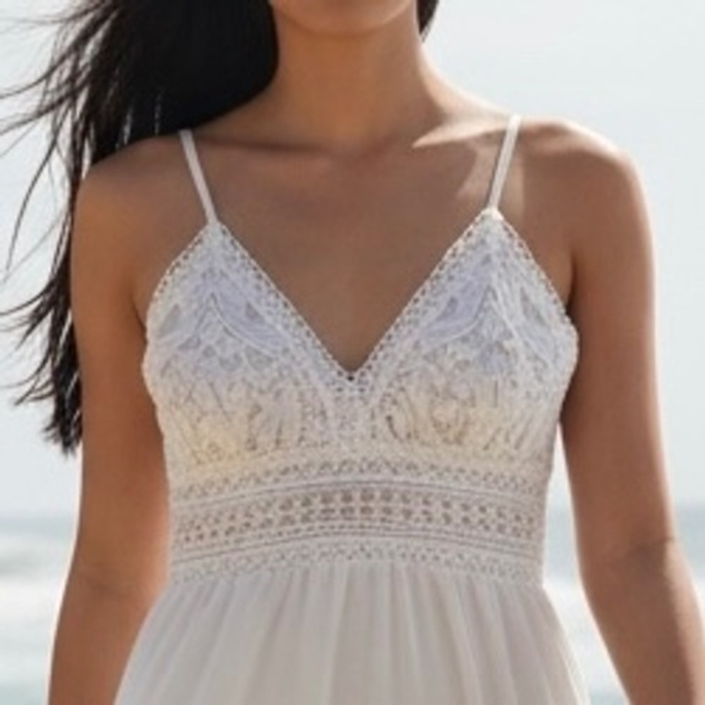 Crochet Lace Tiered Midi Dress Boho Back Bow Sun Sz M Coastal Cottagecore Bridal - Picture 3 of 11